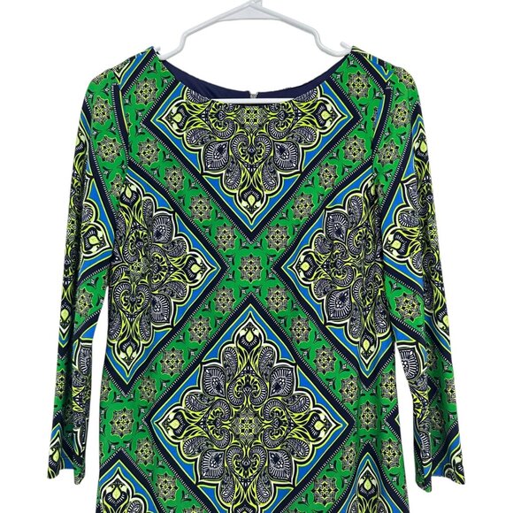 Vince Camuto Womens Green & Navy Geometric Print Sheat Dress Size 6 - Picture 8 of 12